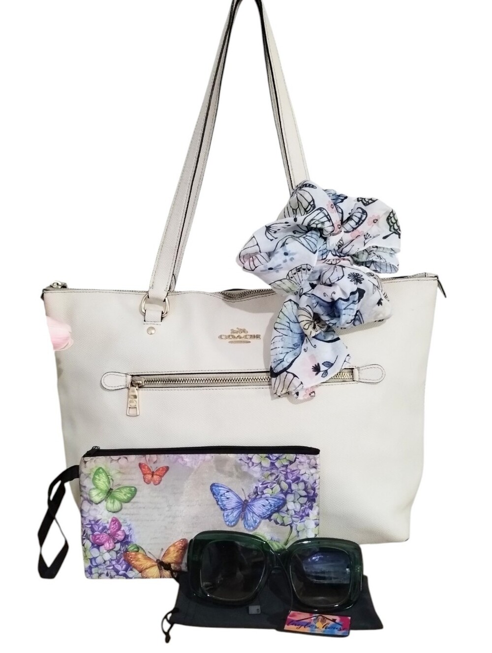 Coach Gallery Zipper Top Tote Butterfly Bundle.